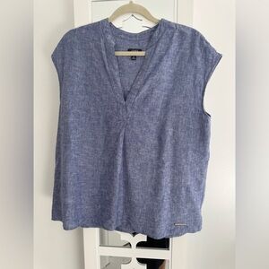 Jones New York Chambray Blue Blouse linen blouse top size M